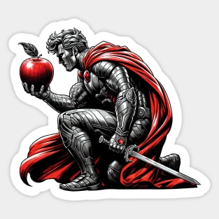 A Silver Knight Holds A Red Apple Sticker